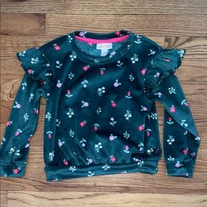 Cat & Jack Floral Sweater - Dark Green with Pink flowers 3t
